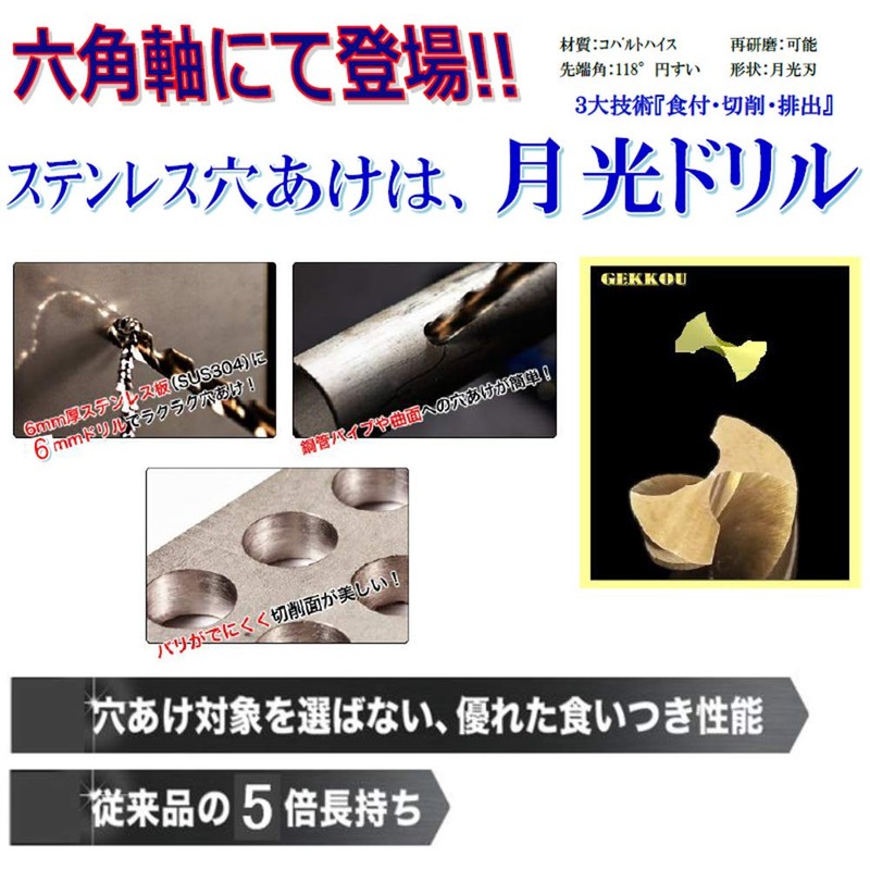 BIC TOOL Hexagonal Shaft Moonlight Drill for Stainless Steel and