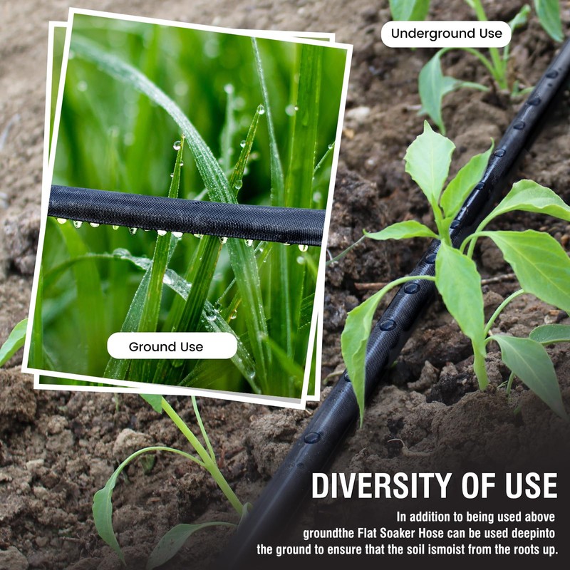 Soaker Hose - Flat Soaker Hose 100FT for Garden Beds,