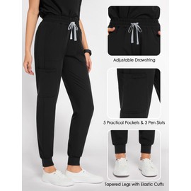 AMPOSH Women’s Scrub Jogger Pants Lightweight Medical Nurse Uniform with 5 Pockets(Black, M)