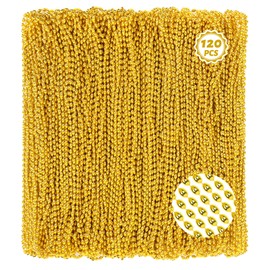 Huskein 120Pcs Gold Mardi Gras Beads Necklaces, 33 Inch Oval Beads Necklaces Gold Accessories, Christmas New Years Eve Party Favors, Mardi Gras Throws New Years Supplies Christmas Decorations