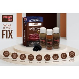 Leather Max Quick Blend Refinish and Repair Kit, Restore Couches, Recolor Furniture & Repair Car Seats, Jackets, Sofa, Boots / 3 Color Shades to Blend with Leather Vinyl Bonded and More (Tan Mix)