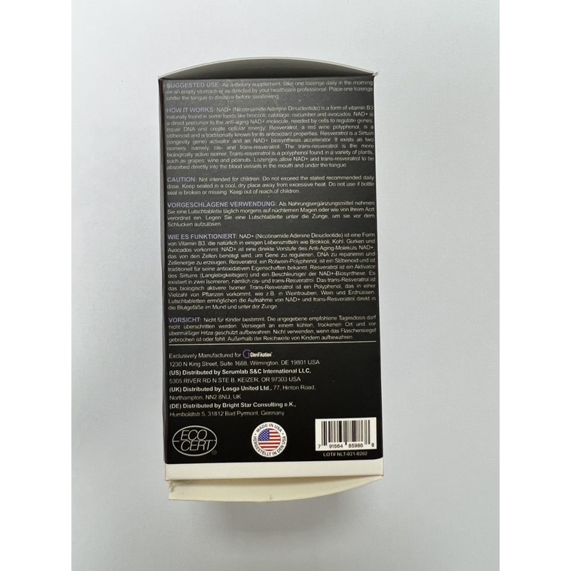NAD Lozenges + Trans-Resveratrol 900mg, Enhanced with Black Pepper for