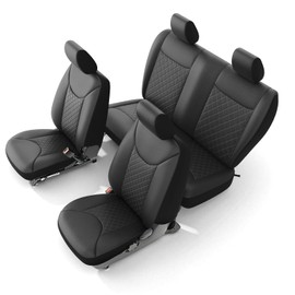 GIANT PANDA Full Set Seat Covers for Jeep Wrangler JK 4 Door 2013-2017 Sahara Sport Rubicon Unlimited Willys Wheeler Altitude,Faux Leather Seat Protectors (Full Set, Black+Gray Lin)