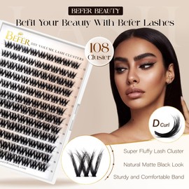 BEFER Lash Clusters, 108 Pcs 3D Curl Eyelash Clusters Volume Individual Lashes Extensions 10-16MM Wispy Eyelash DIY At Home(Cozy, ZE11)