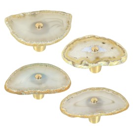 moonsix Set of 4 Agate Slice Cabinet Knobs with Screws, White Geode Stone Drawer Handles Decorative Dresser Pulls for Cupboard Closet Wardrobe