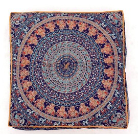 Traditional Jaipur Square Mandala Floor Cushion Decorative Throw Cushion Cover 35 x 35 Inch Outdoor Stool Boho ottoma Pom Pom Cushion Cover Pillow Sham Pet Bed Cover Only