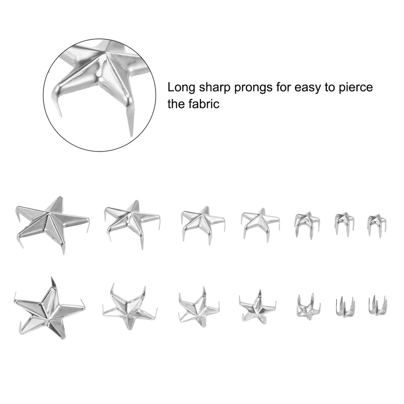 sourcing map 120PCS Metal Star Studs Claw 5-Claw Silver Tone