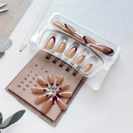 Red French Tip Press on Nails Short Fake Nails with Glue Almond Nails Press ons Glossy White Stick on Nails Red False Nails Valentines Nails Press on Acrylic Nails Litter Heart Glue on Nails for Women