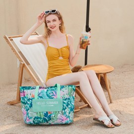Myhozee Beach Bag XXL Family Swimming Bag Women's Beach Bag with Zip Summer Beach Bag Waterproof Sandproof for Pool Beach Trip