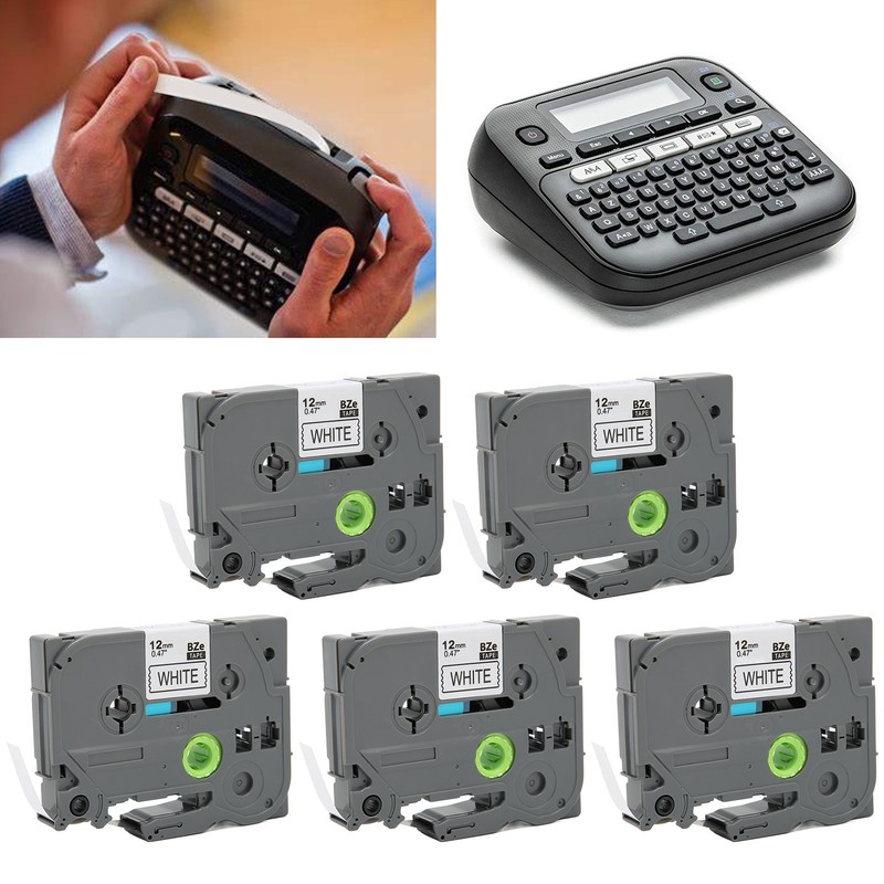 5 Pcs Label Maker Tape Black On White 12mm Width