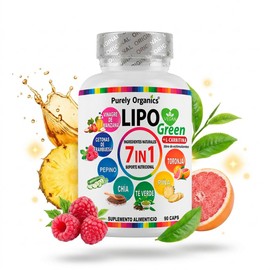 Lipo Green 7-in-1 con L-Carnitina, Vinagre de Manzana, Cetonas de Frambuesa, Té Verde, Chía, Piña, Pepino y Toronja | Apoyo al Metabolismo | Sin Estimulantes | 90 cápsulas Veganas.