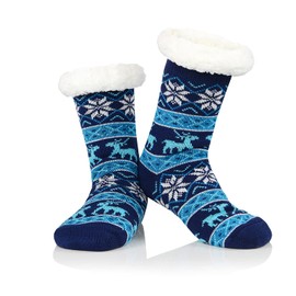 Calcetines peludos para mujer, calcetines de casa, calcetines de invierno cálidos y peludos, calcetines atléticos para Navidad, Azul (Deer), Talla única