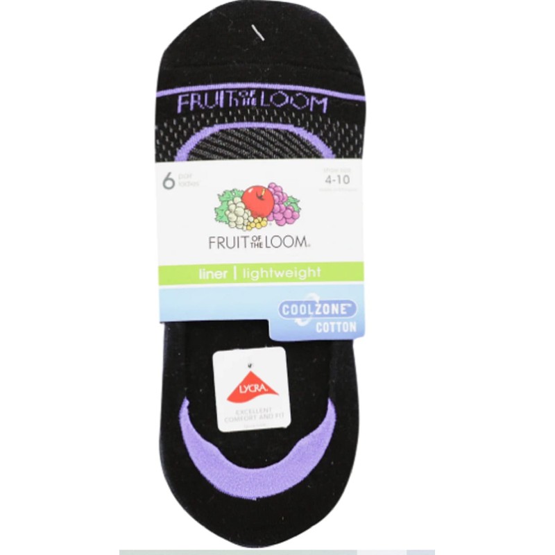 Fruit of the Loom 6 Pair Coolzone Liners Black Assorted