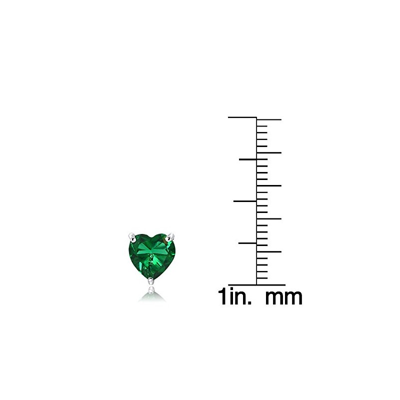 Sterling Silver Created Emerald 7mm Heart Stud Earrings