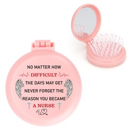 MystiCharm Nurses Week Appreciation Gifts for Women Christmas Stocking Fillers Thank You Birthday Valentines Halloween Easter Graduation Gift Travel Folding Hair Brush with Mirror for Nurse Vet Dental