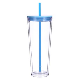 Alohastarttg 24oz Tumbler with Lid and Straw, Leak Proof and Double Wall Insulated Reusable Plastic Cups,Travel Reusable Iced Coffee Cup,BPA-Free,Fits in Cupholders (1, Blue)