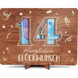 14 Geburtstag - XL Geldgeschenk aus Holz inkl. Ständer | Geschenk 14. Geburtstag - 14 Geburtstag Mädchen, 14 Geburtstag Jungen, 14 Geburtstag, 14. Geburtstag Mädchen, 14 Geburtstag Deko