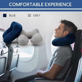 HITSZS Neck Pillow Travel Pillow Inflatable Compact Neck Pillow Ergonomic Headrest with Velvety Soft Washable Cover for Camping, Travel, Plane, Train, Car, Office