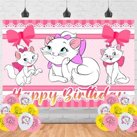 Marie Cartoon Cat Happy Birthday Backdrop The Cat Banner Poster for Cartoon Cat Theme Party Decorations Birthday Supplies Background Studio Shoot Photo Props Booth