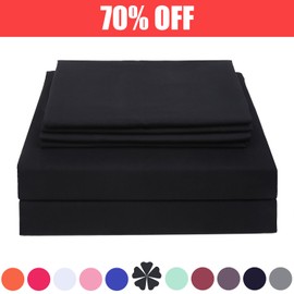 4 Piece Bed Sheet Set (Queen,Black) 1 Flat Sheet,1 Fitted Sheet and 2 Pillow Cases,Brushed Microfiber Luxury Bedding with Deep Pockets