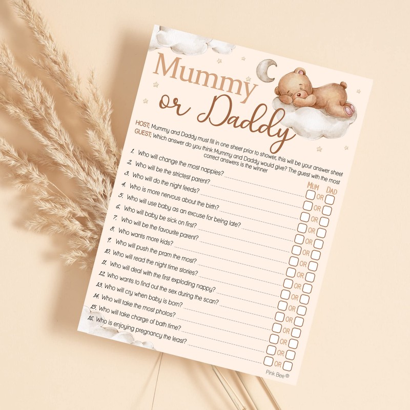 Mummy or Daddy - Teddy Bear Baby Shower Game -