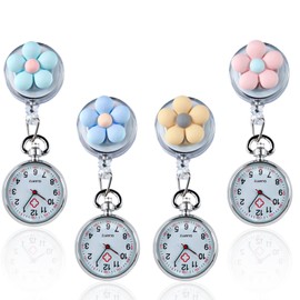Nizirioo Pack of 4 Nurse Watch: Nurse Watch with Clip, Nurse Watch Retractable Pocket Watch, Portable Quartz Watch, Nursing Watch for Doctor, Nurse, Student, Women, Men, Gifts, silver, Practical