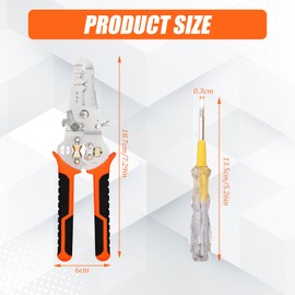 AOUZOVLI 9-in-1 Wire Stripping Tool with Screwdriver, Orange 10 in 1 Wire Stripper, Wire Stripper, Wire Stripper for Stripping, Coiling, Split and Crimping (with 1 Double-Sided Tester)