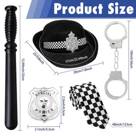 Horolam 5 PCS Police Costume Accessories, Police Hat with Handcuffs Badge Baton Check Tie for Women for Cosplay Dress Up