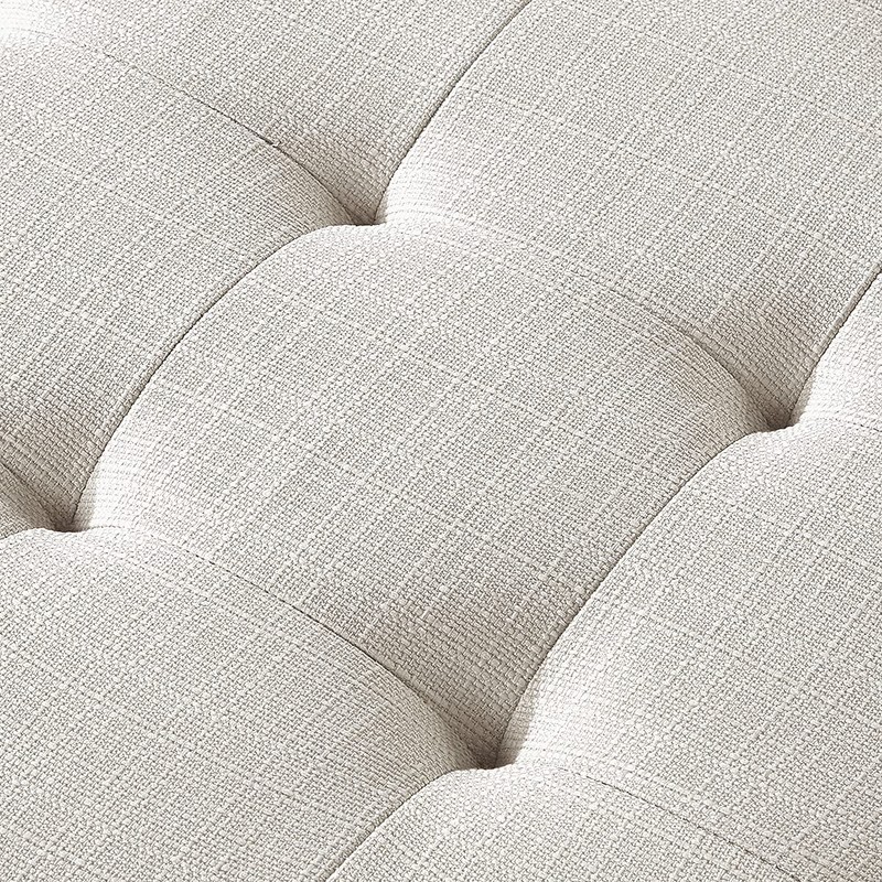 24KF Large Rectangular Upholstered Tufted Linen Ottoman Bench, Padded Bench