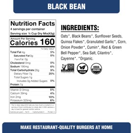 PLANTSTRONG Black Bean Skillet Burger Mix 6oz (4 Pack) - NON-GMO, Whole Grain, Plant Based, Vegan, Gluten Free, Oil Free, Shelf Stable