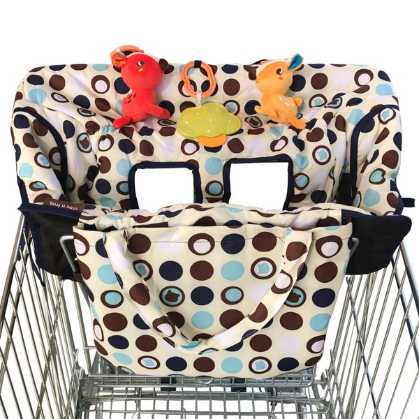 Croc N Frog 2-in-1 Shopping Cart Cover and High Chair Cover for Baby Boy or Girl - Soft Padded - Machine Washable - Easy to Fold into a Pouch - 3 Toy Loops - Sippy Cup Holder - Perfect Shower Gift