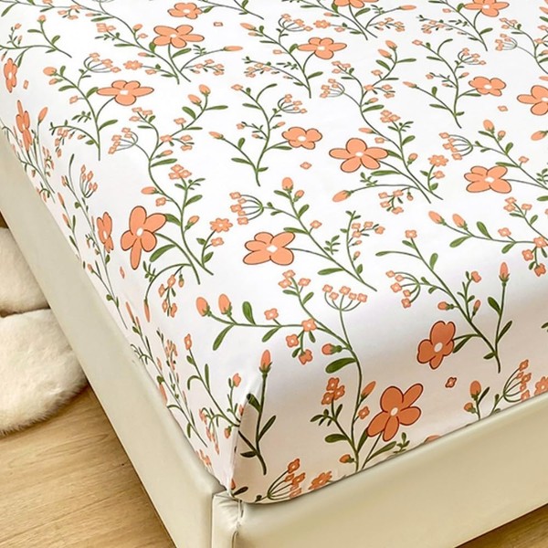 Mateju Double Fitted Sheets Floral Pattern, Soft Microfiber Bed Sheets