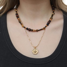 MASW Retro style pendant necklace with multiple layers of detachable and layered collarbone chains, women's bead necklace