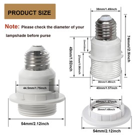 TWDRTDD E26 to E26 Socket Extender,7.4cm/2.91 inches E27/E26 Light Socket Extension,Thread Lamp Holder Adapter with Shade Rings (White, 3)