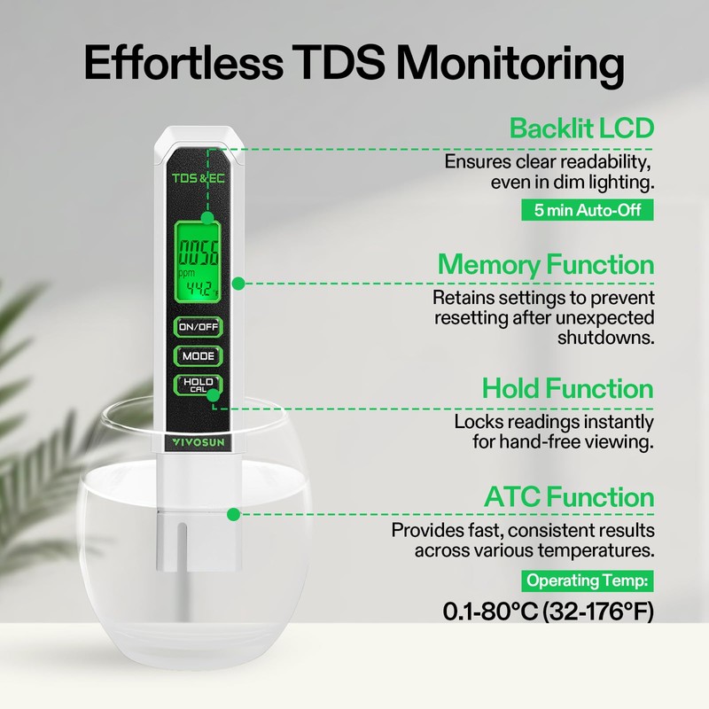 VIVOSUN Digital pH Meter, 3-in-1 TDS/EC/Temperature Meter, 3-in-1 Soil Moisture/pH/Light