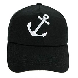 4sold Boys Mens Women 100% Cotton Captain Yachting Baseball Cap Inscription Lettering Sun Summer Hat Black White - Anchor,Adult