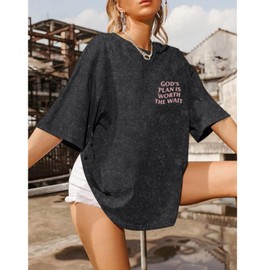 Weetiotio Christian Oversized Shirts for Women God Graphic Tees Shirts Bible Verse Jesus Shirt Religious Acid Wash Tshirts(Black,M)