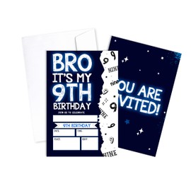 OZTEMETY 9th Bro You're Invited Card Birthday Invitations Cards For Boys, 20 Party Invite Cards With Envelopes, Double-Sided Neon Light Style Invites For Boys, Birthday Party Favor Decorations,07