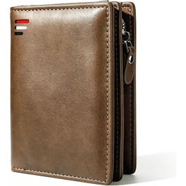 Cartera para Hombre, con RIFD Protección, 11 Ranuras para Tarjetas, con Cremallera, Regalo para Hombre de Navidad, Cumpleaños etc (Caqui)