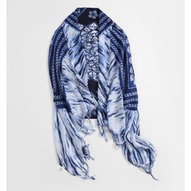 Jeelow Lightweight Large Scarf Soft Shawl Wrap for Men and Women Blue Tie-Dye Bohemian Style with Tassels