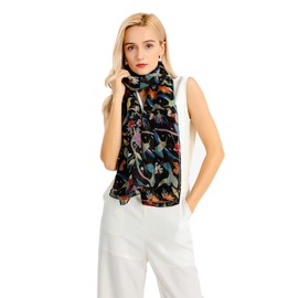Miss Lulu Women's Fashion Scarf Bird Flower Butterfly Print Long Soft Neck Scarf Wrap Stole for Summer Beach Winter, black