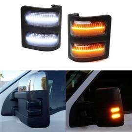 znakeauto 2x LED Side Mirror Light Marker Compatible with 2008 to 2016 Ford F250 F350 F450 F550 Super Duty Turn Signal，7C3Z-13776-A 7C3Z-13776-B 7C3Z13776A 7C3Z13776B (Smoke Lens-Amber/whiteLight)