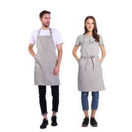 BIGHAS Simple Apron, Adjustable Neck, Easy to Move, Wrinkle Resistant, Large Size, Cafe Style, Non-See-through, Commercial Use, Work, Home, Unisex, 20 Colors (Light Gray), gray (light gray)