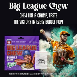 Big League Chew- Ground Ball Grape Flavored Shredded Bubble Gum- 3 Pack- 2.12oz each plus RUS Candy Company Pocket bag bundle (Ground Ball Grape)