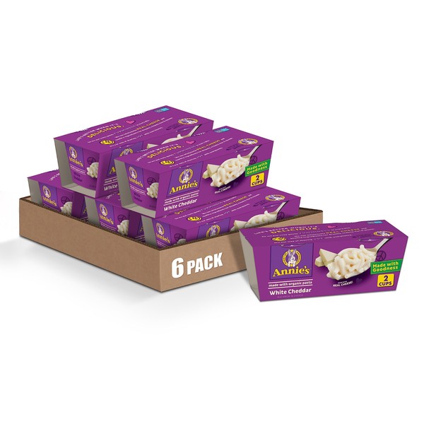 Annie's Macaroni and Cheese, White Cheddar & Organic Pasta, Microwaveable Cups, 2 Cups, 4.02 oz. (Pack of 6)