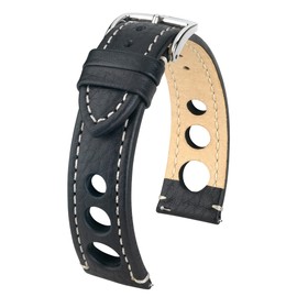 HIRSCH Unisex Watch Strap Buffalo Calf Model Rally 20 mm, black/white, Strap.