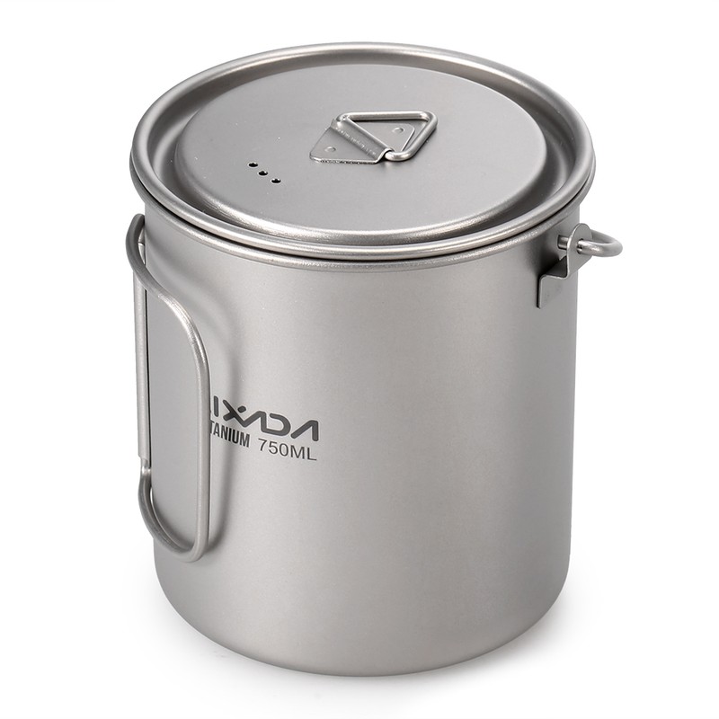 Lixada Lightweight Titanium 3 Pieces Set Titanium 750ml Pot 350ml