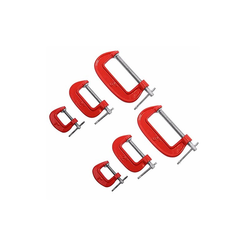 Wideskall® 6 Pieces Heavy Duty Malleable C Clamp Set
