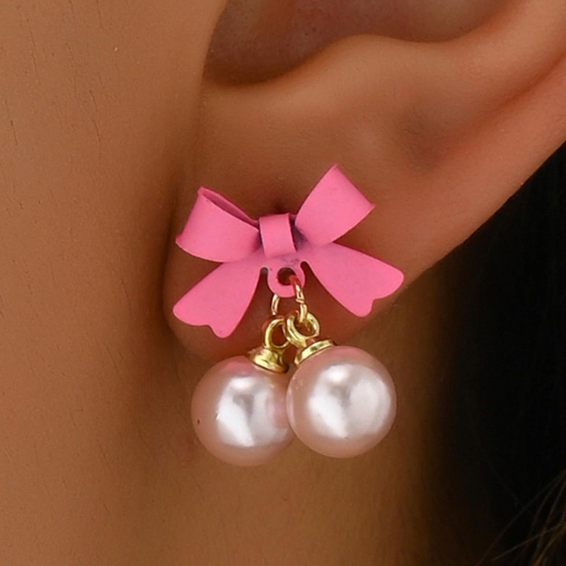 Pink Bow Earrings for Women Christmas Bow Earrings Cute Ribbon
