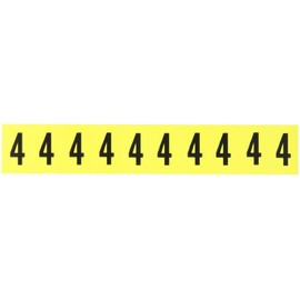 Brady 3430-4 1-1/2" Height, 7/8" Width, B-498 Repositionable Coated Vinyl Cloth, Black On Yellow Color 34 Series Indoor Number Label, Legend "4" (10 Labels Per Card)